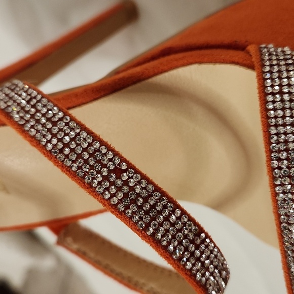 New! Orange rhinestone stiletto heels shoes high platform strappy party dress - Picture 12 of 16